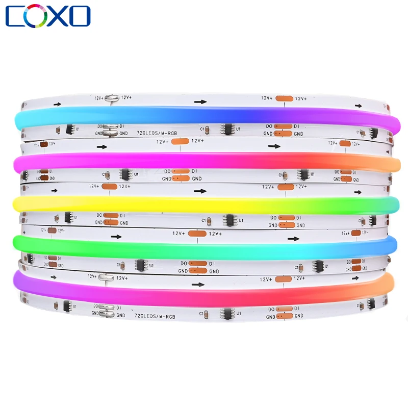 coxo flowing water addressable dreamcolor tuya 5m pixel controle flexible magic digital ws2811 rgbic cob led strip light 12v 24v