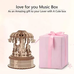 Beaverlab Home Decoration DIY Puzzle Assemble Toys Handheld Wooden Carousel Horse Music Box for Kids