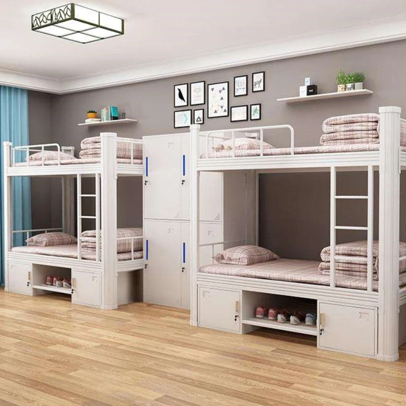 YML Knock-Down Apartment Bunk Bed Frame For Adult With Stairs Metal Dormitory Bunk Bed With Storage