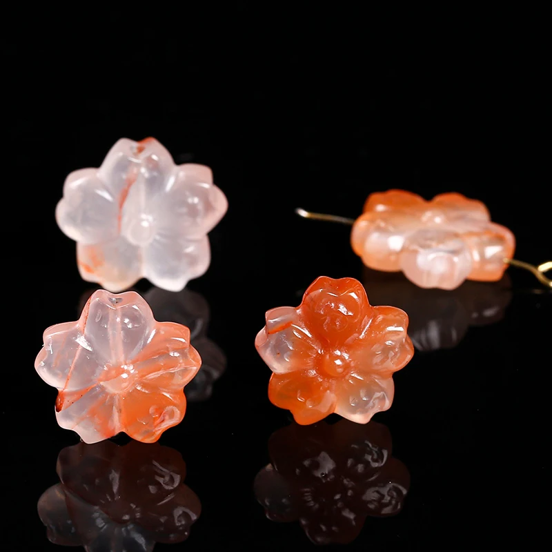 JD GEMS Semi Precious Gemstone Carved Cute Animal Floral Shape Natural Ice China Red Agate Beads with Hole for Jewelry Making