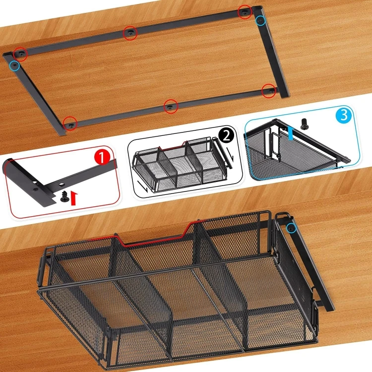 Under Desk Drawer Storage Organizer Desk Hidden Tray for Office Home Slide Out Stationery Storage Box