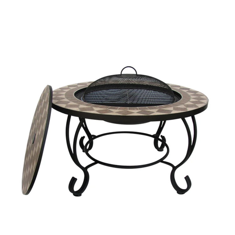 Kingjoy hot sale BBQ cooler coffee table 3-in-1 fire pit table with ceramic top
