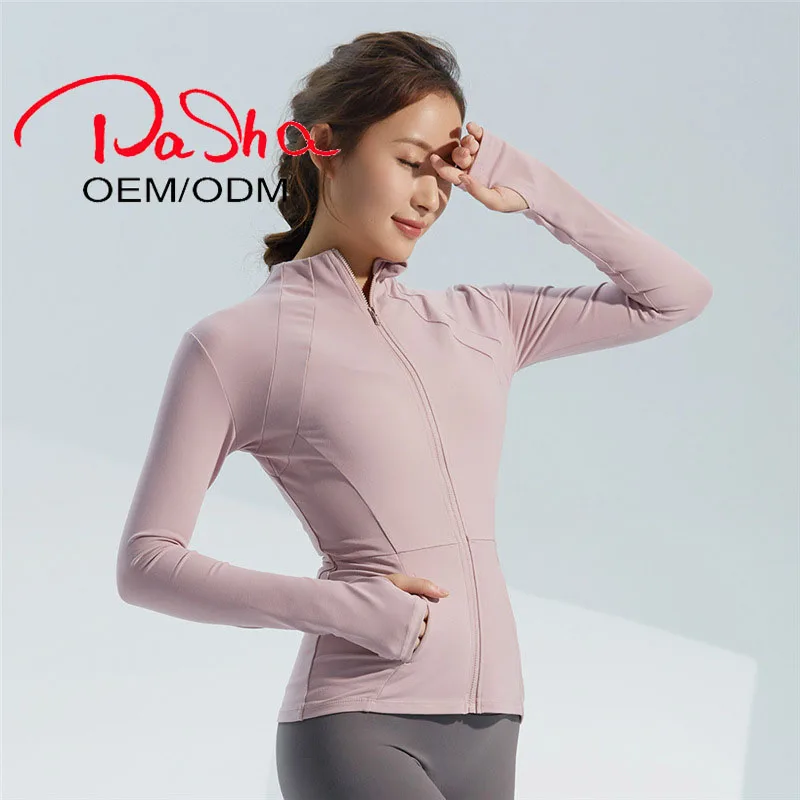 Весеннее пальто для йоги из пашата, женское спортивное пальто на молнии, облегающая быстросохнущая одежда для фитнеса с воротником-стойкой и длинными рукавами