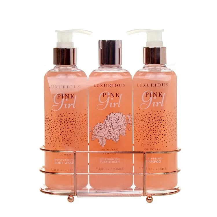 Индивидуальные Цветочные натуральные шампуни для отеля, гель для душа, профессиональный дизайн oem, подарочный набор для ванны с пузырьками и железной клеткой