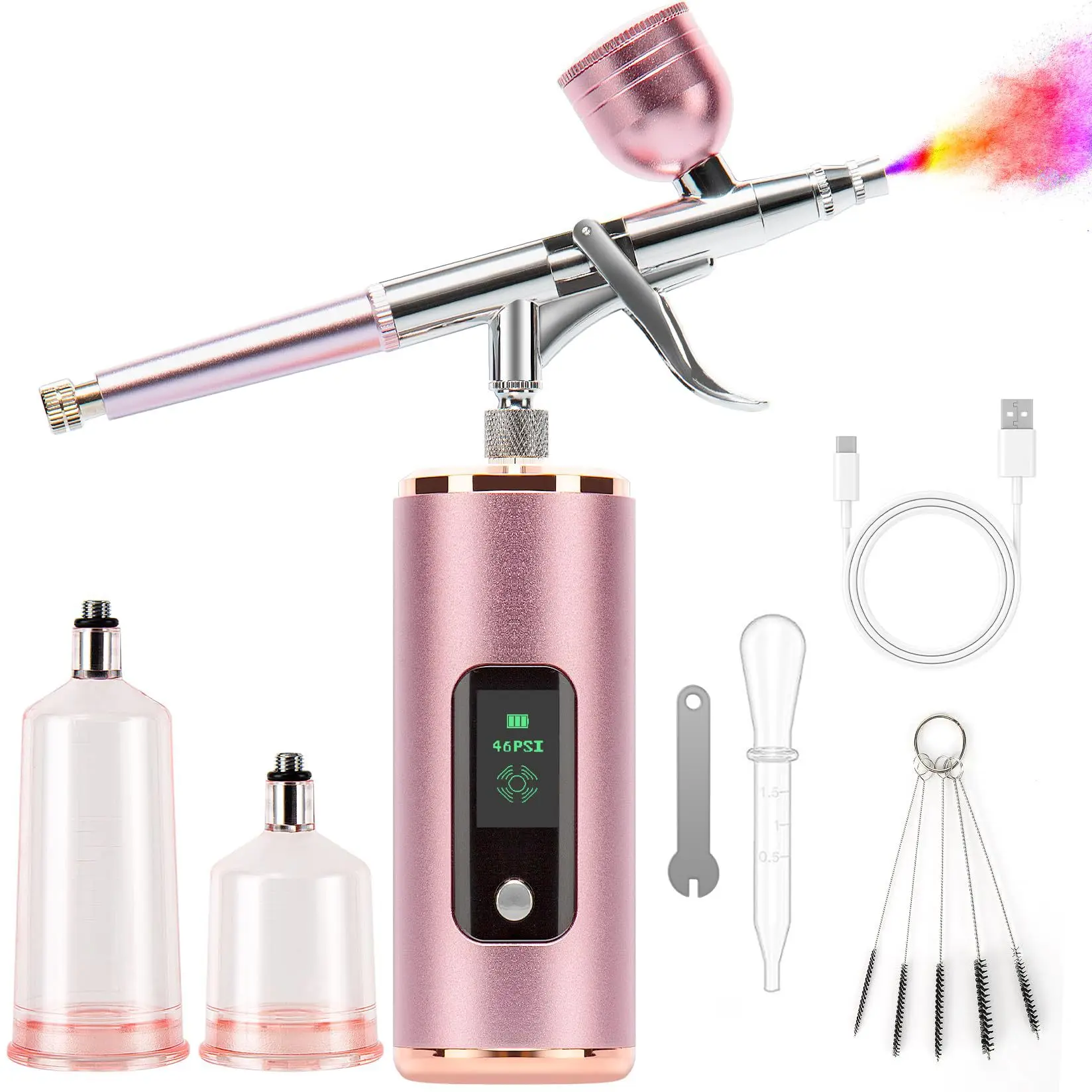 Portable Handheld Cordless Airbrush Kit 46PSI Rechargeable Air Brush for Nail Art Makeup & Painting Compressor