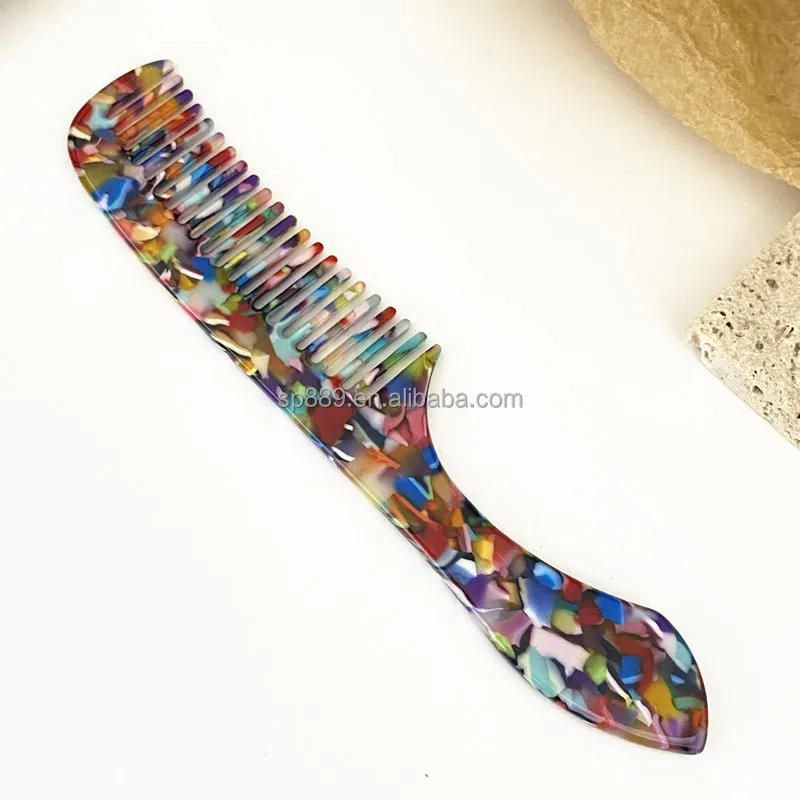 Manufacture Custom logo Handmade Cellulose Acetate Hair Comb  Plastic High Quality Acrylic Hair Comb
