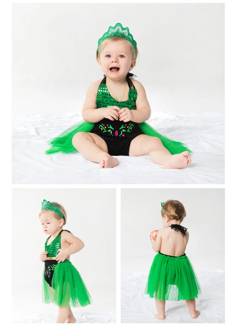 Summer Newborn Clothes Sleeveless Suspender Elsa Anna Little Mermaid Dress Cute Baby Romper Dress for Party Birthday Baptism