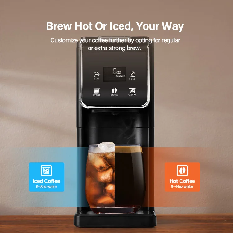 Cold & Hot Brew K-cup Capsule Coffee Brewer6 to 14 Oz Brew Sizes Single Serve Coffee Maker