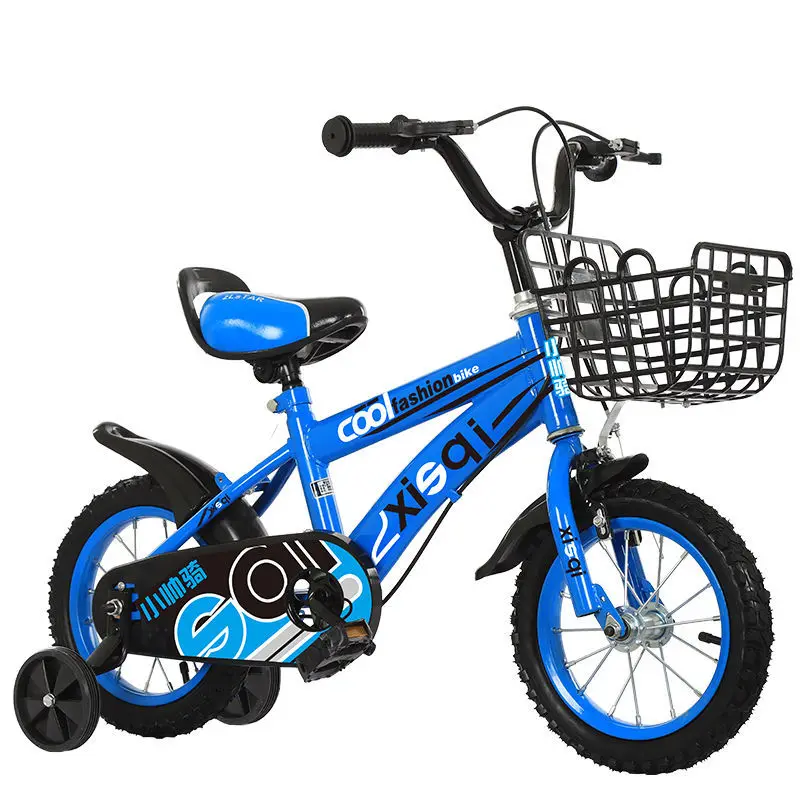 Kids Training Bicycle with Balance Wheel Blue Purple Steel Fork Ordinary Pedal Mirror-Reflector Backseat Protective Net