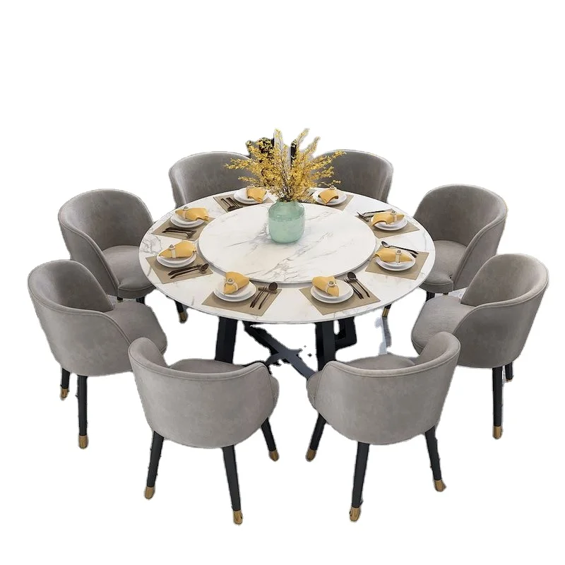 Dining Room Furniture Nordic light luxury white round marble top rotation dining table with 6 chairs