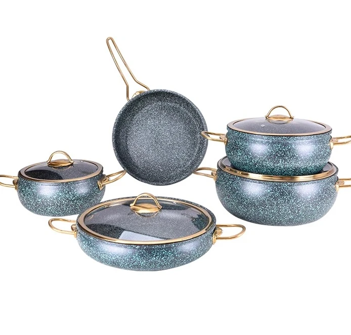 Stainless Steel Home Cooking Glass Lid 9pcs Granite  Nonstick Cookware Set