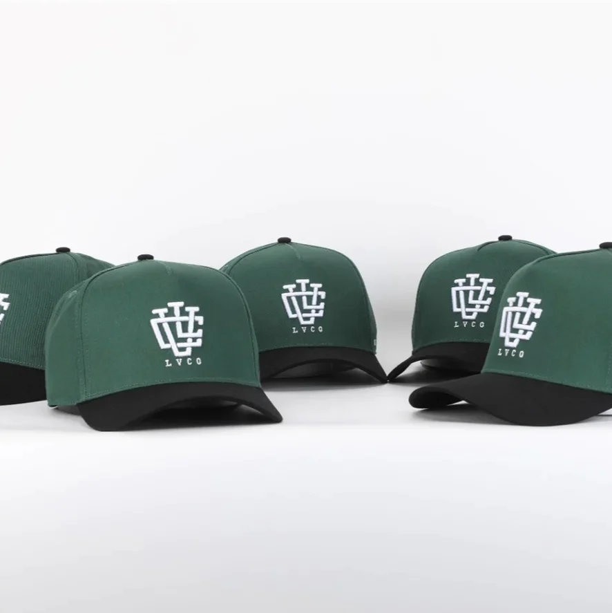 High Quality Men 3D Embroidered Baseball Hats For Adult Custom Dark Green Cotton Embroidered Mid Crown Two Tone 5 Panel Baseball