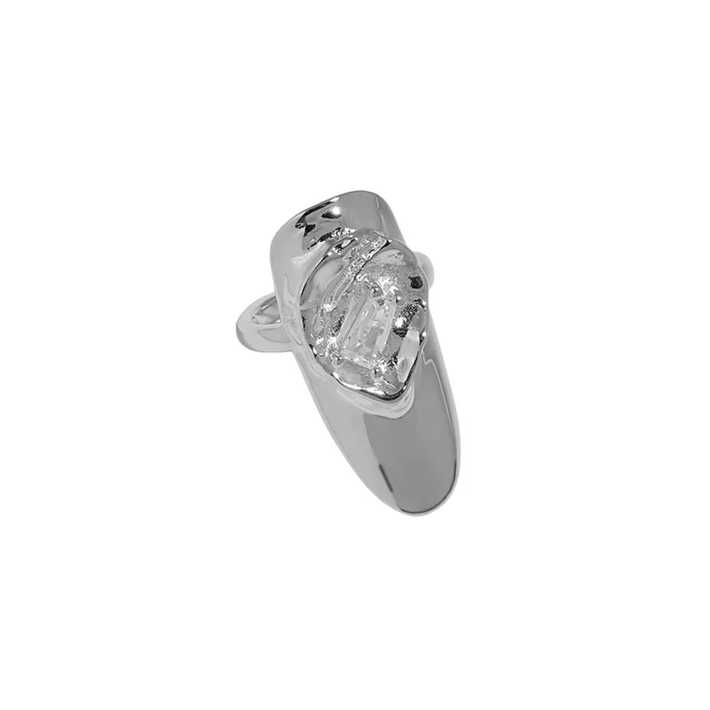 925 Sterling Silver Rings Punk Style 18K Gold Platinum Plated Zircon Full Cover Finger  Nail Tip Ring