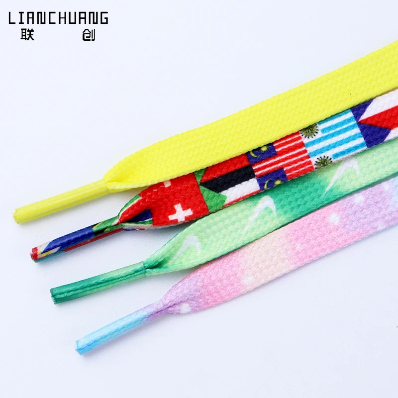 Custom Printed Logo Wide Sublimation Shoes Lace Polyester Flat Colorful Shoelace For Sneakers And Shoes