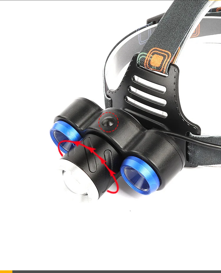 1000 lumen high Power COB LED Head light Lamp XML T6 3 head led Rechargeable Headlamps For Fishing