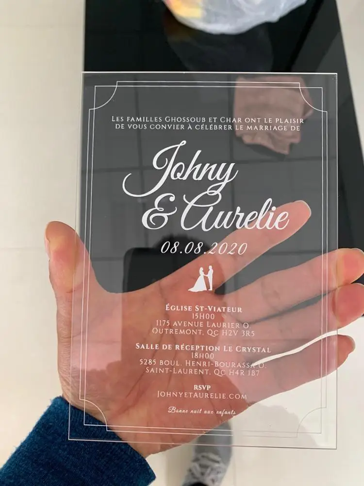 Custom Color Elegant Acrylic Stationery Wedding Acrylic Invitation