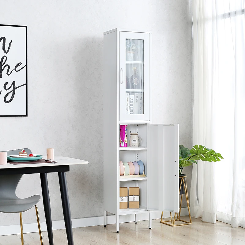 Wholesale Best Seller Adjustable Shelves with Glass and Metal Doors Storage Cabinet Glass Door Display Cabinet with Bottom Door