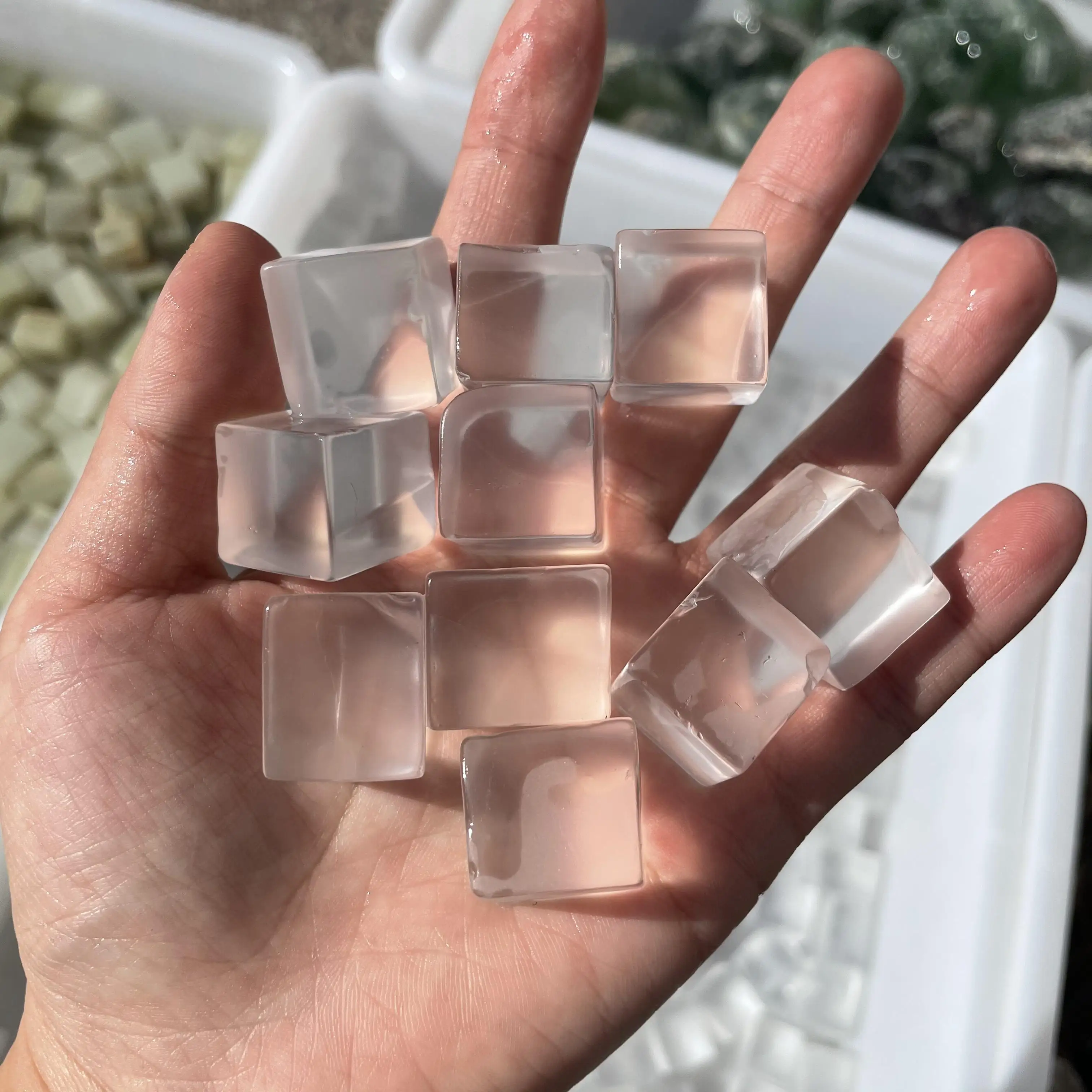 Natural high quality white selenite gemstone cube stones crystals square shape healing tumble stones for decoration