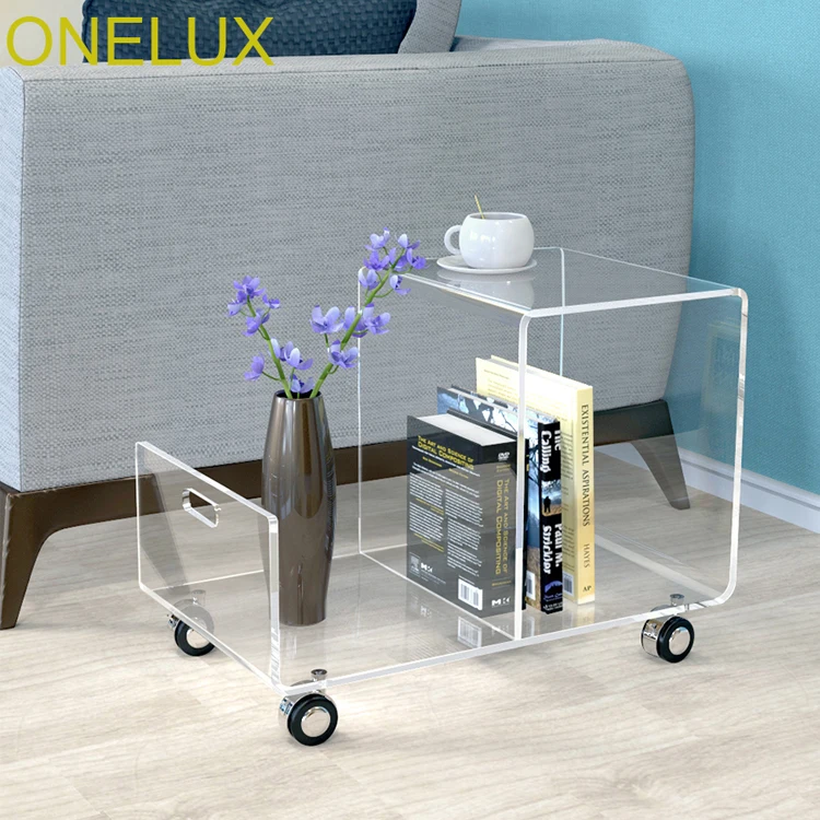 Waterfall Acrylic Occasional Side Tea Table On Wheels