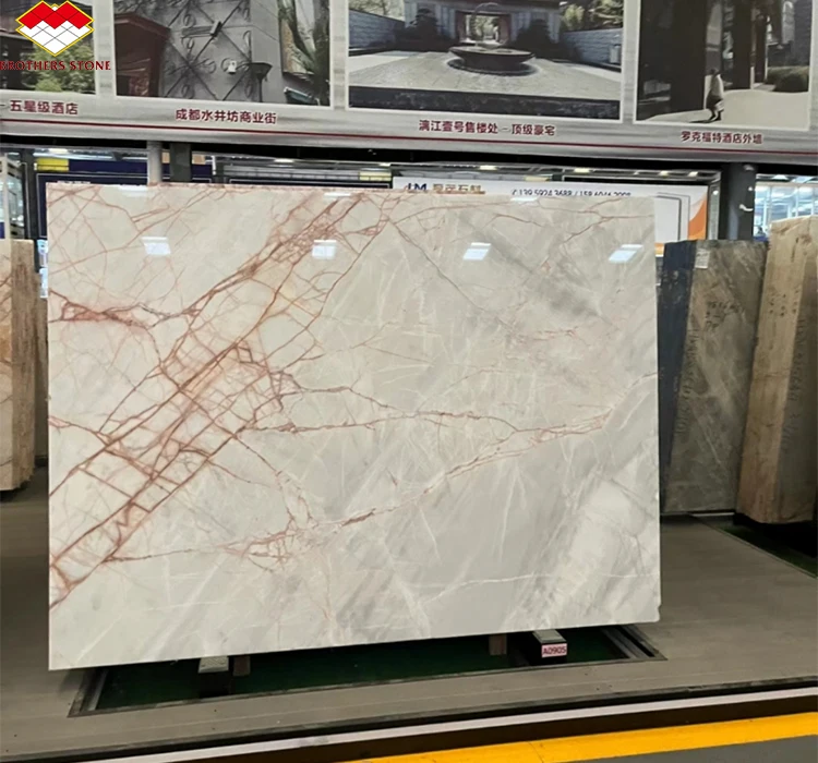 Modern Polished Natural Dolomite Spider Red Veins Marble Stone Red Line White Jade Marbles For High-end Hotels Decoration