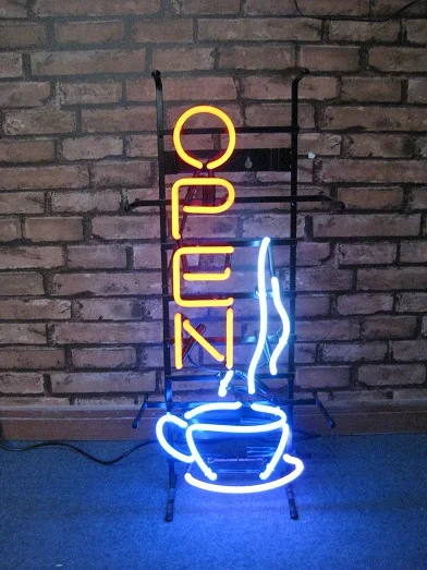 Oem china suppliers free design shop window decoration custom neon light sign metal grid open glass neon light sign