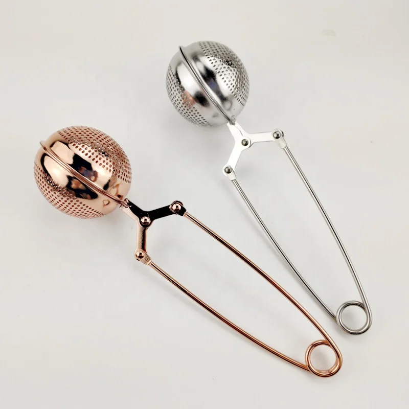 
Rose Gold color Stainless Steel tea strainer Infuser round circleTea Ball for loose tea With Retractable long handle tea tools 