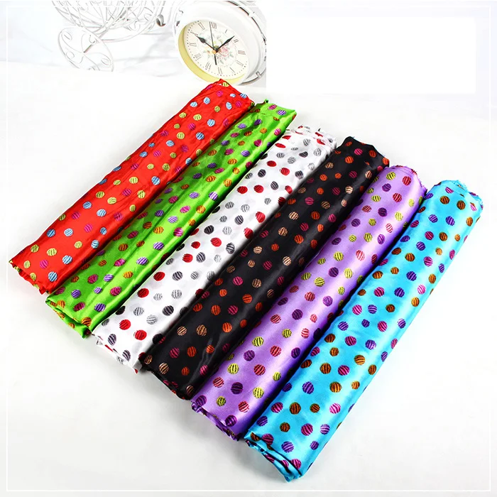 Factory cheap price shiny smooth 100% polyester colorful satin polka dots fabric