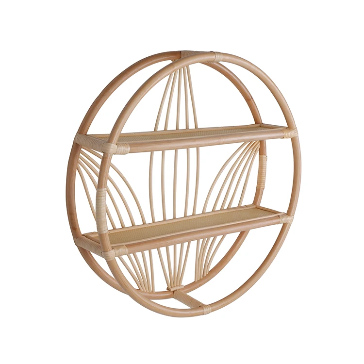 K&B industrial natural bamboo weave lotus round floating bar wall shelf for home decor