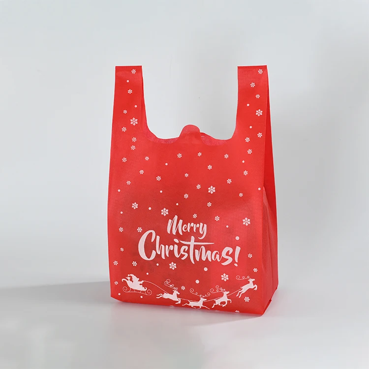 Christmas Non Woven ECO Recyclable Supermarket Shopping Spun Bond Bag Packaging Promotional t Shirt Vest