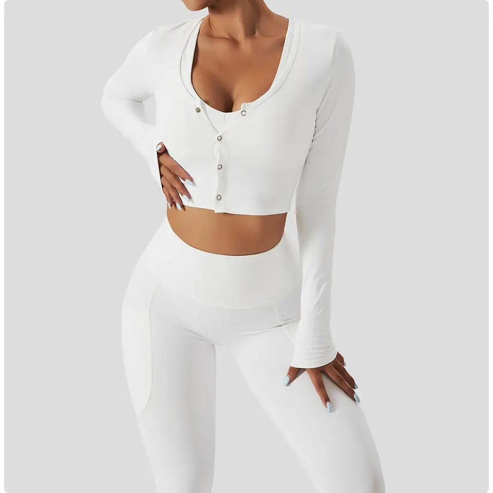 Free Sample 3 Piece Women Workout Clothes Tracksuit Women Breathable Sports Long Sleeve Female Gym Clothing Athletic Yoga Sets
