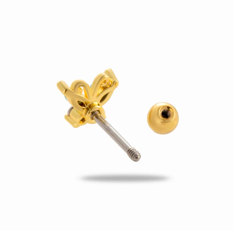 custom helix piercing women jewelry stainless steel screw back green zircon butterfly ear tragus lobe cartilage stud earrings