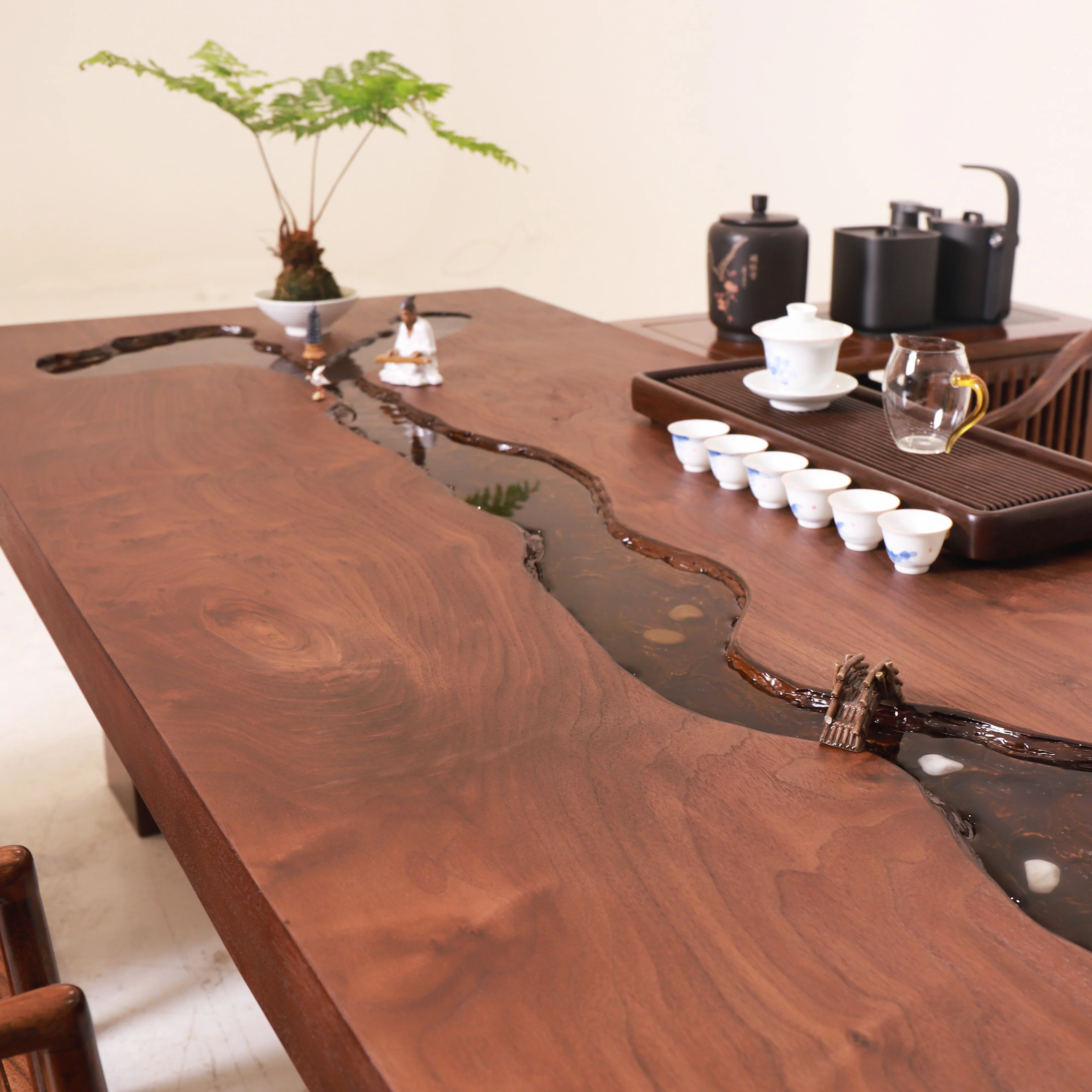 Large Rectangular Running Water Coffee Table Fish Tea Conference Plate River Table for Living Room Sets
