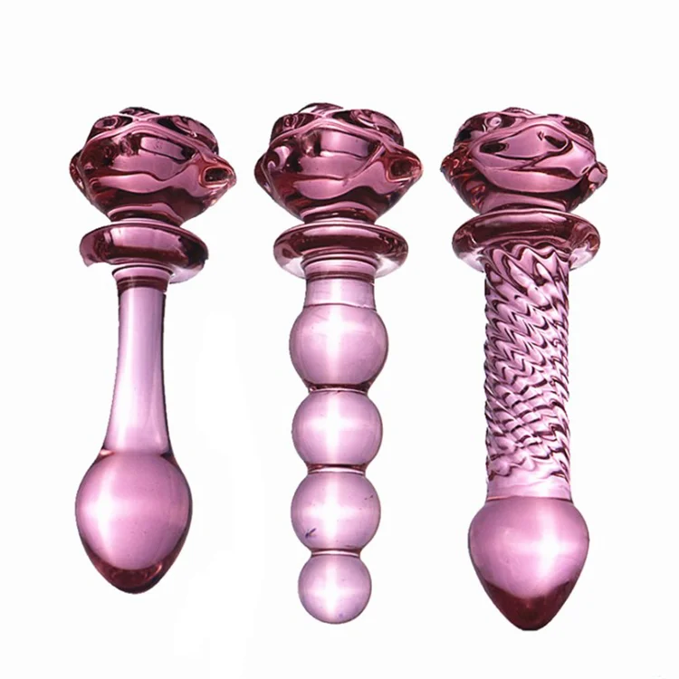 Yushan  Rose Flower Penis Dildo Wholesale Glass Anal Beads Crystal Butt Anal Plug For Women Men