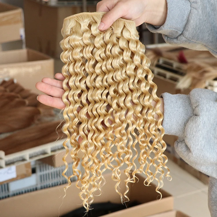 Weft Hair Extensions Human Hair Virgin Blonde Kinky Curly Human Hair Bundles