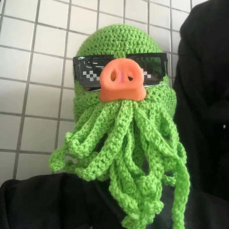 Men Barbarian Vagabond Knit Beanie Original Funny Foldaway Beard Octopus Pirate Hats Crochet Bearded Caps Costume Squid Mask