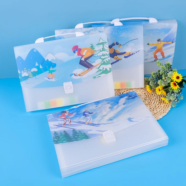 A4 Printing Wholesale Customize A4 PP expandable organizer box clear 13 pocket index document expanding file folder with handle