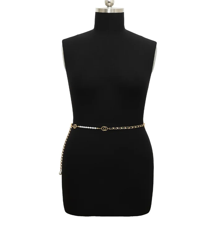 fashion new multi-layer metal chain waist belt body charm pearl link women chain belt
