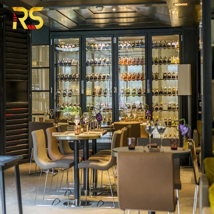 Home Stainless Steel Wine bar Cabinet Luxury Wine Storage Holder Decor Wine Display Cabinet with Light for Living Room