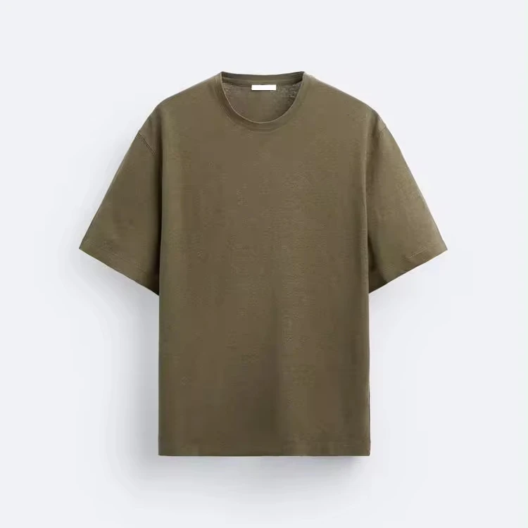 Футболка из льна и хлопка полного кроя с круглым вырезом короткими рукавами принтом Удобная смешанная ткань