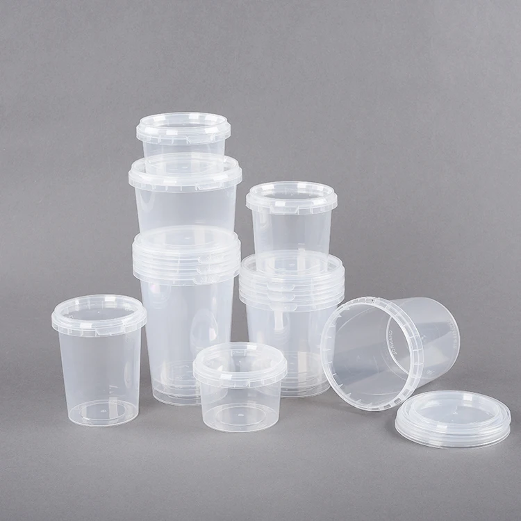 Biodegradable freezer safe size option color plastic round deli food storage tamperproof round containers with lids