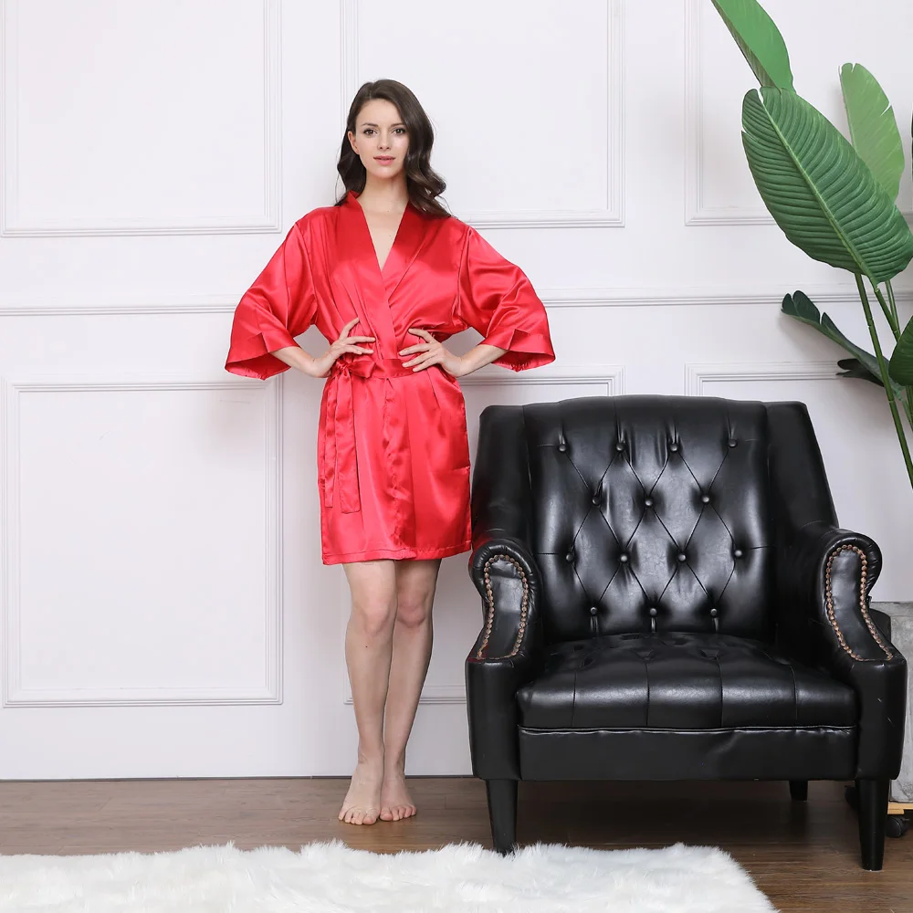 High Quality Women Colorful Silk Satin Kimono Bride Robes