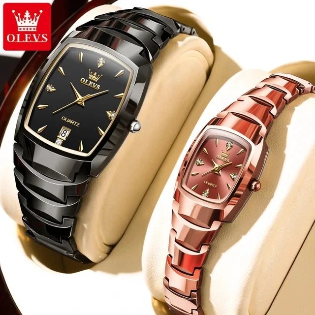 OLEVS 7006 Brand Tungsten Steel Strap Women and Men Couple Watch Original Luxury Golden 3ATM Waterproof Wristwatch Reloj Watches