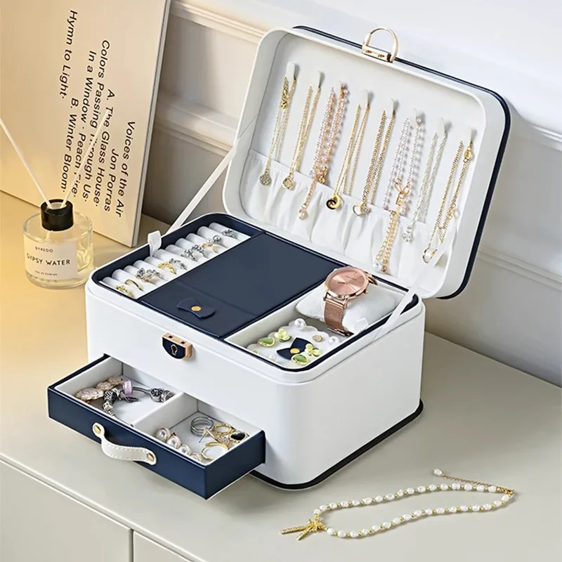 2024 jewelry storage box new high-end exquisite gold necklace earrings large capacity jewelry storage box
