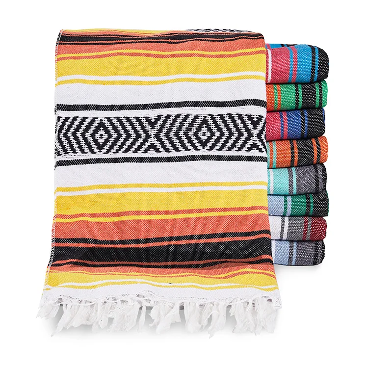 Wholesale Handmade Traditional Woven Mexican Colorful Cotton Picnic Couch Blanket For Seat Cover