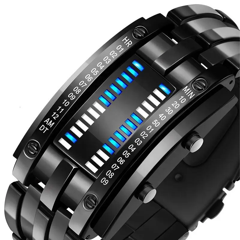 Unique Electronic Luminous Digital Led Watches Mens Black Iron Digital Watches Man Binary Watch