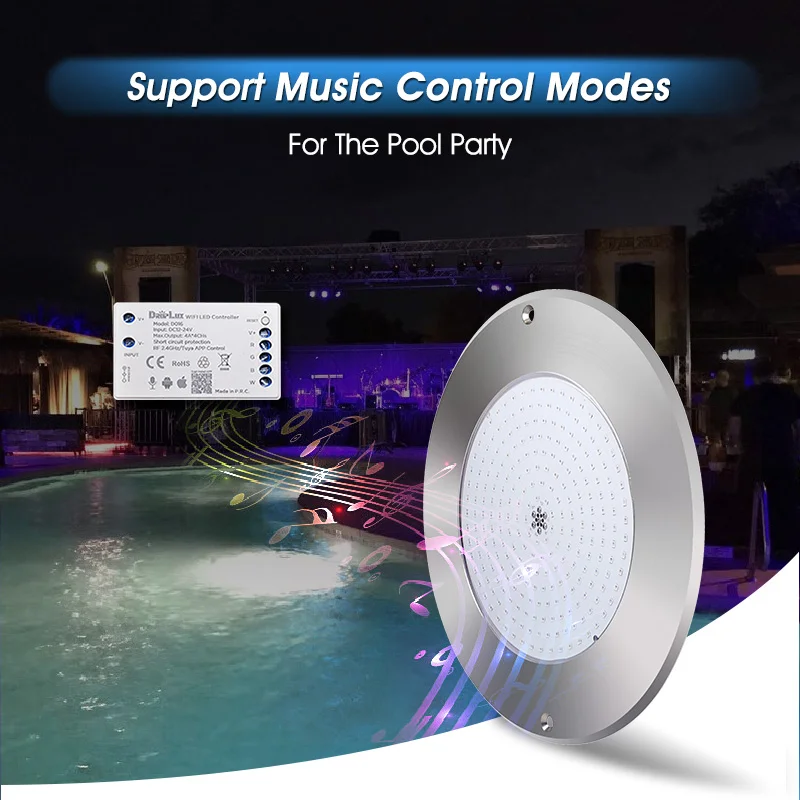 VLIKE 18W 25w 35w smart LED Pool Light Smart Phone App WIFI stainless steel Resin Filled Swimming Pool Lamp Underwater Lights