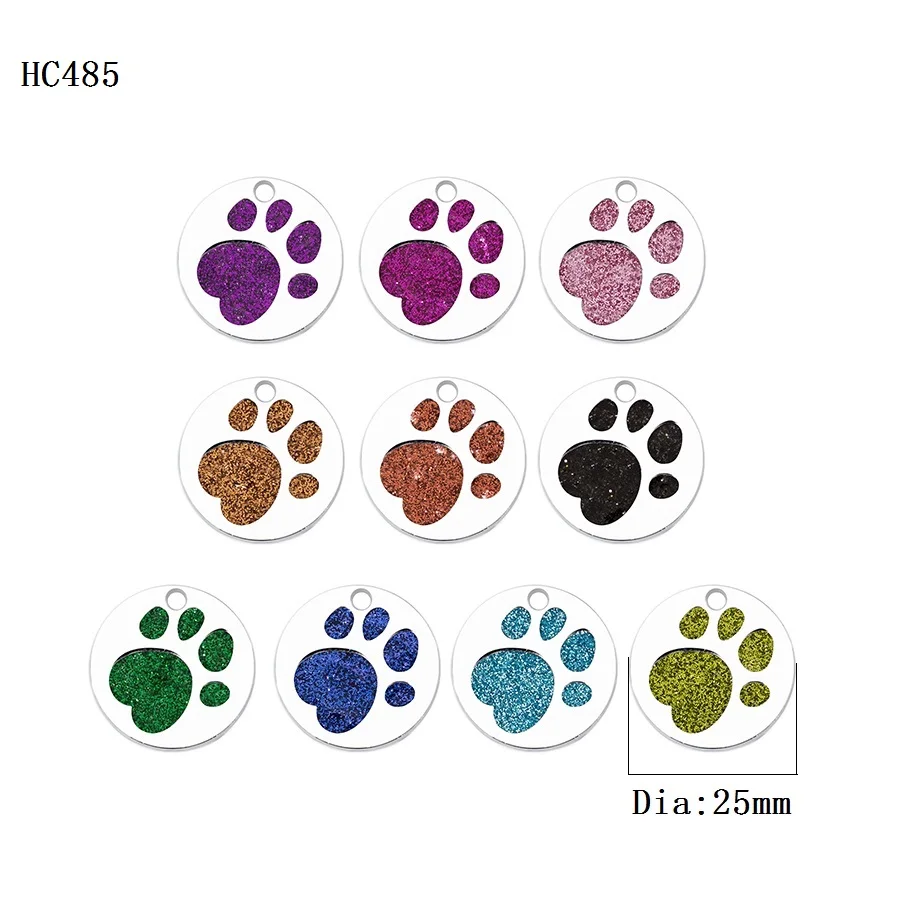 Multiple Choice Golden Metal Color Bling Enamel ID Tags Cat Dog Bear Paw Prints Charms Pendants Fit Key Chain Keyring Pet Collar