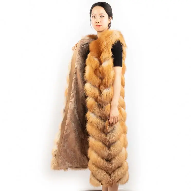 DH IATOYW wholesale fashion 110cm long natural red fox fur gilet women winter fox fur vest