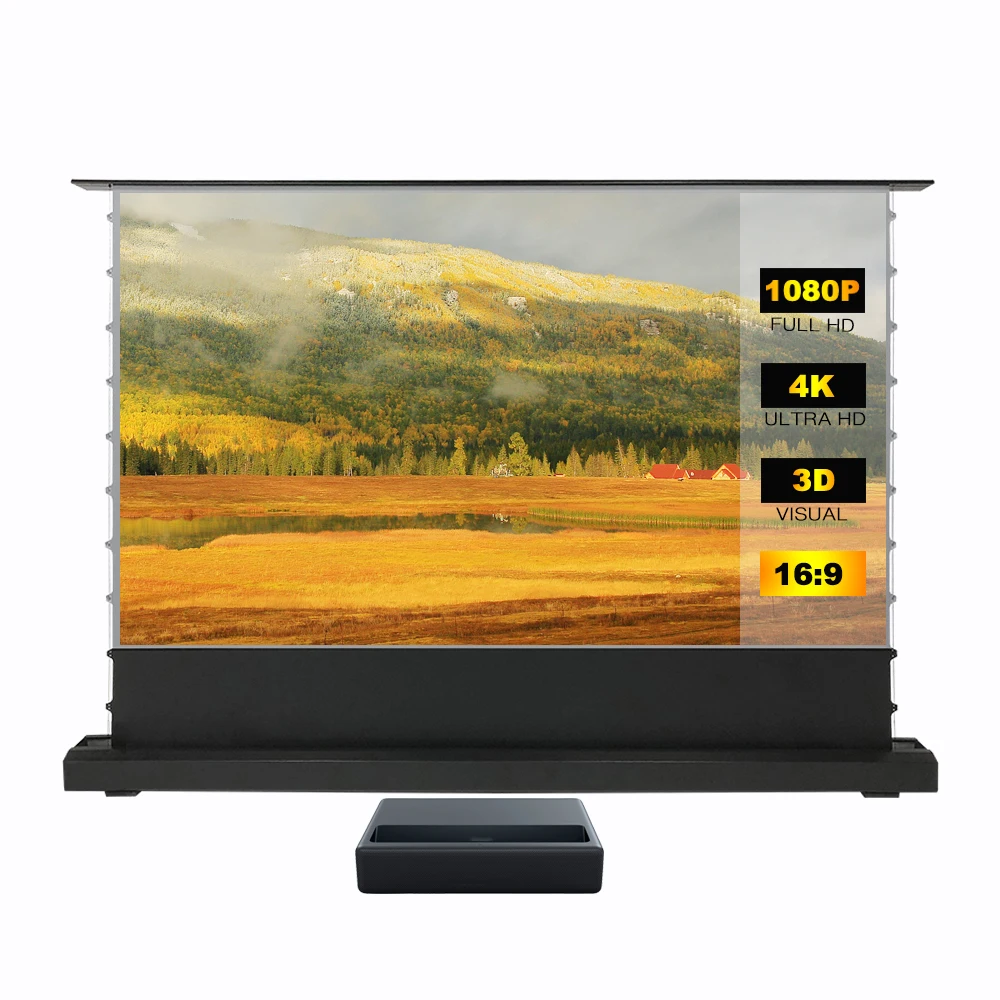 100 '4K лазерный рассеиватель света, отклоняющий язычок-натяжение, моторизованный натянутый напольный вертикальный поднимающийся экран проектора