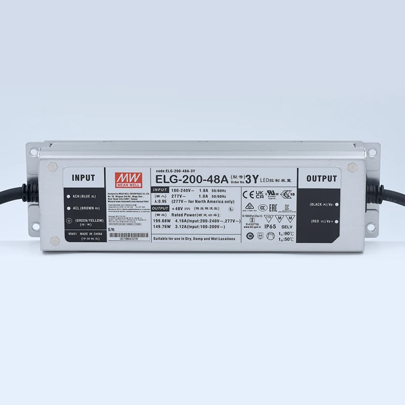 MeanWell ELG-200-48A-3Y 48V 4.16A 200W светодиоидная лампа с регулируемой яркостью IP67 бренд Mean Well представляет LED светодиодный драйвер для прожектор полосы